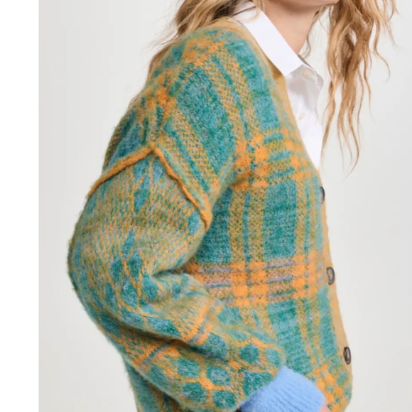 NWT Free People Sepia Cardigan Large Marigold Sky Combo - Picture 2 of 9